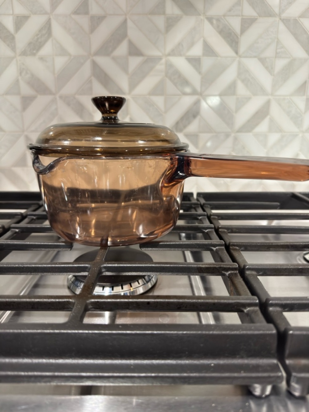 Vision Ware Glass Saucepan Spout Pot 1 L Amber USA Pyrex Lid Cookware By Corning